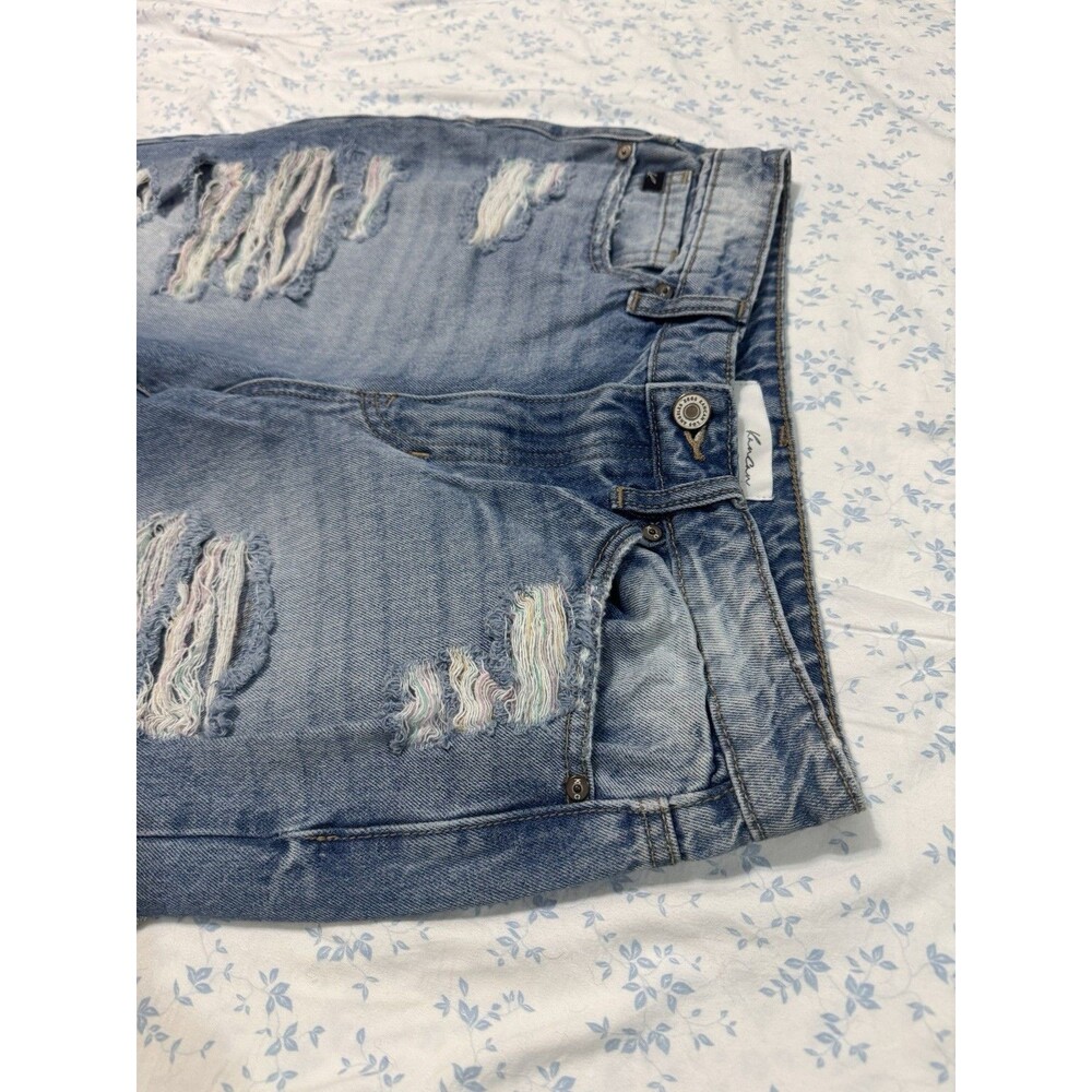 ♡KanCan Womens High Rise Distressed Straight Jeans Rainbow Thread Size 5 26 - Picture 4 of 10